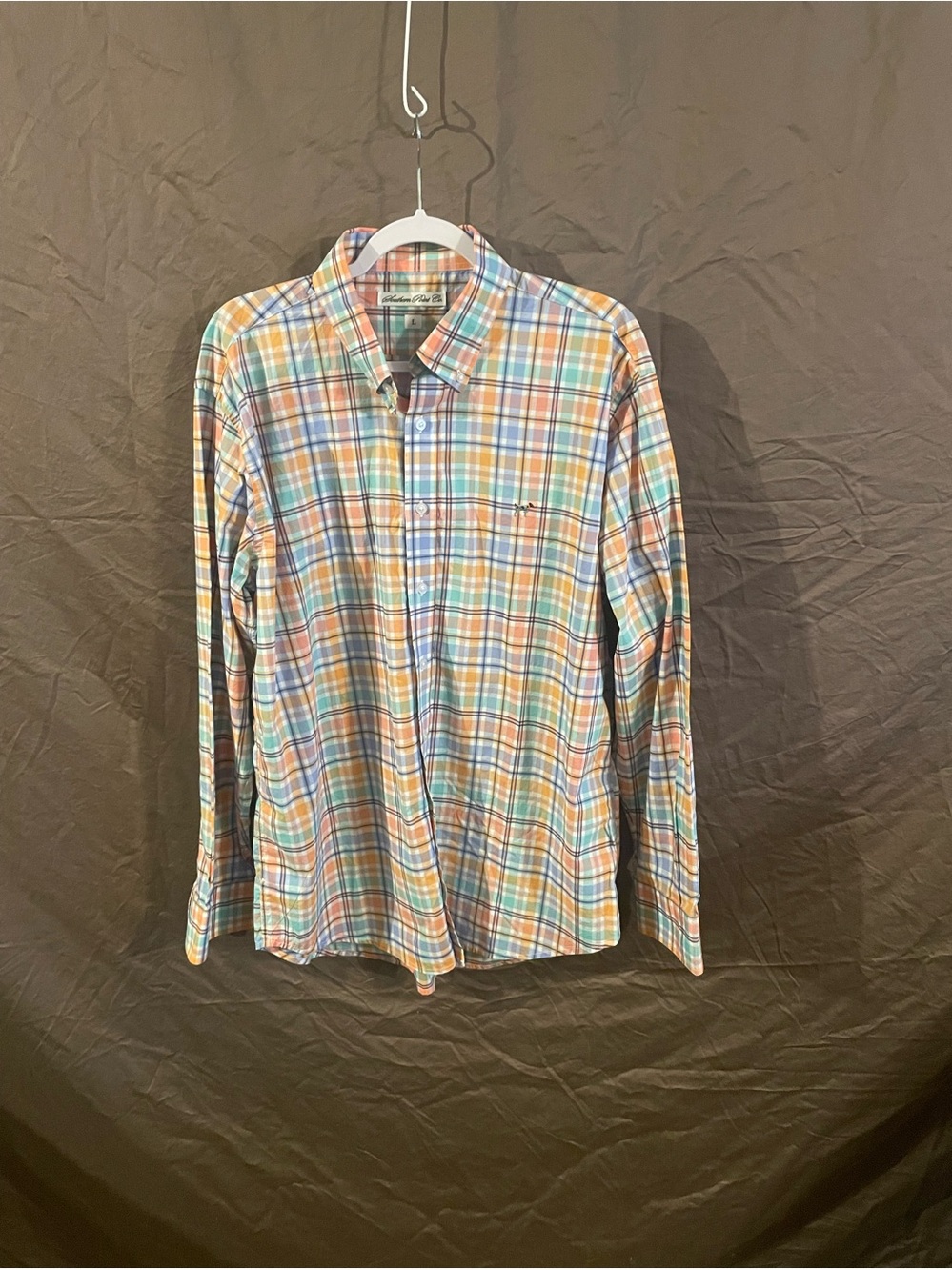 Southern Point  Men’s Blue & Orange Plaid Button-Down Shirt
